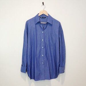 Zara Oversized Striped Button Down Shirt Blue Pinstripe Size M